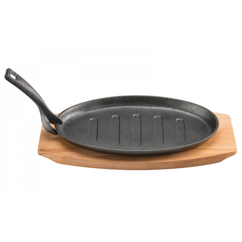 Cast Iron Pyrolux Sizzle Plate with Maple Tray 