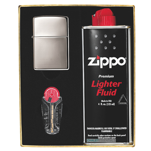 Zippo Gift Pack 207 Street Chrome  with Fluid and Flints