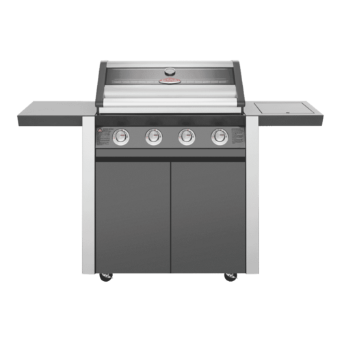 Beefeater 1600 Series Dark 4 Burner BBQ & Trolley w/ Side Burner, Cast Iron Burners & Grills