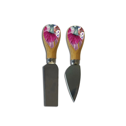 LP Bamboo Cheese Knives set of 2 with Handles - Plum Blossoms Design