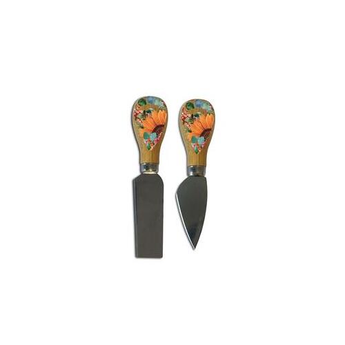 LP Bamboo Cheese Knives set of 2 with Handles - Spring Bouquet Design