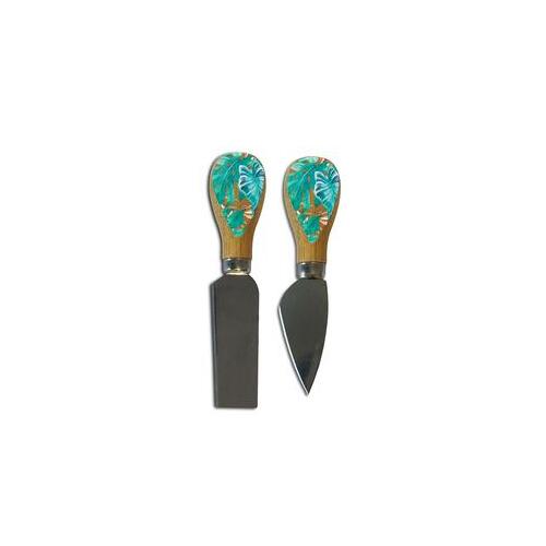 LP Bamboo Cheese Knives set of 2 with Handles - Turquoise Tranqility Design