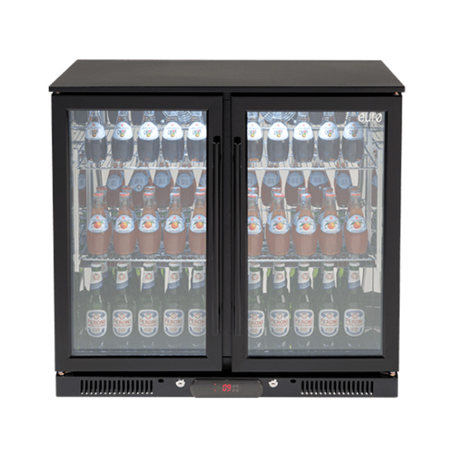 Euro Appliances 208L Double Door Beverage Cooler Fridge Glass Black