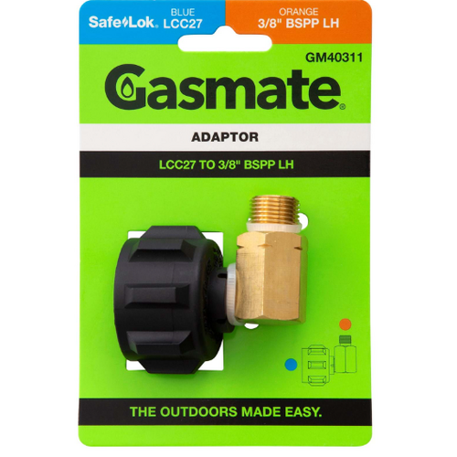GASMATE ADAPTOR 90DEG LCC27 to 3/8" BSPP-LH