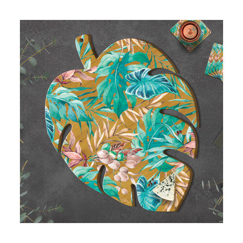 LP Bamboo Monstera Leaf Serving Platter - Turquoise Tranquility Design