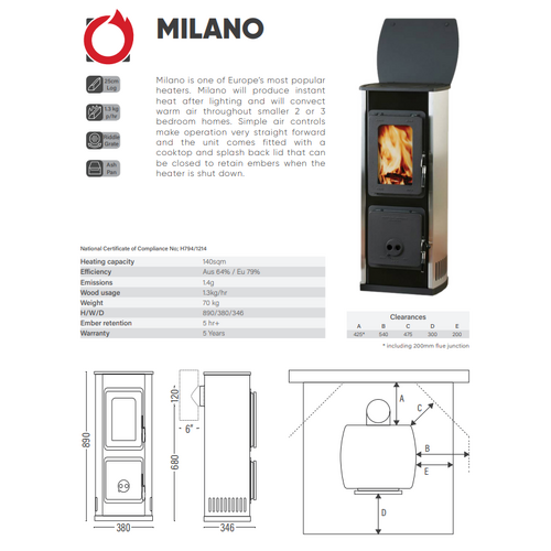 EURO Milano Black Top Flue DISPLAY ONLY